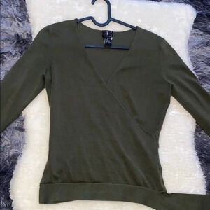 Macy’s I.N.C Olive Green V-neck  sweater S